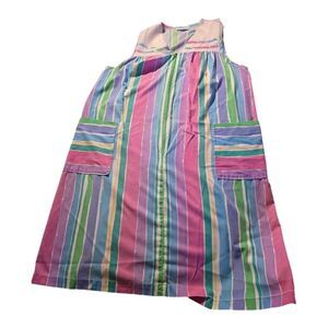 VTG Leisure Life Rainbow Candy Stripe Cotton Nightgown USA Made Gown SZ L/XL